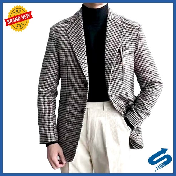 Slim Fit Houndstooth Blazer Sport Coat Business Casual Jacket